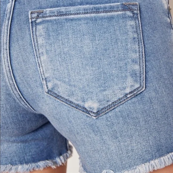 High Waist Rise Medium Wash Distressed Frayed Denim Jeans Shorts XS-L - Picture 7 of 8